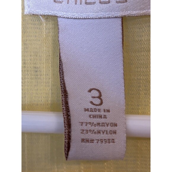 Chico's Women's Semi Sheer Button Front Top Shirt Roll Tab Sleeve Yellow Sz 3/L - Picture 4 of 9